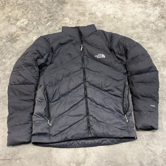 The North Face 700 Down Fill Jacket Gray Geometric Triang Puffer Coat Mens Small - Picture 1 of 8